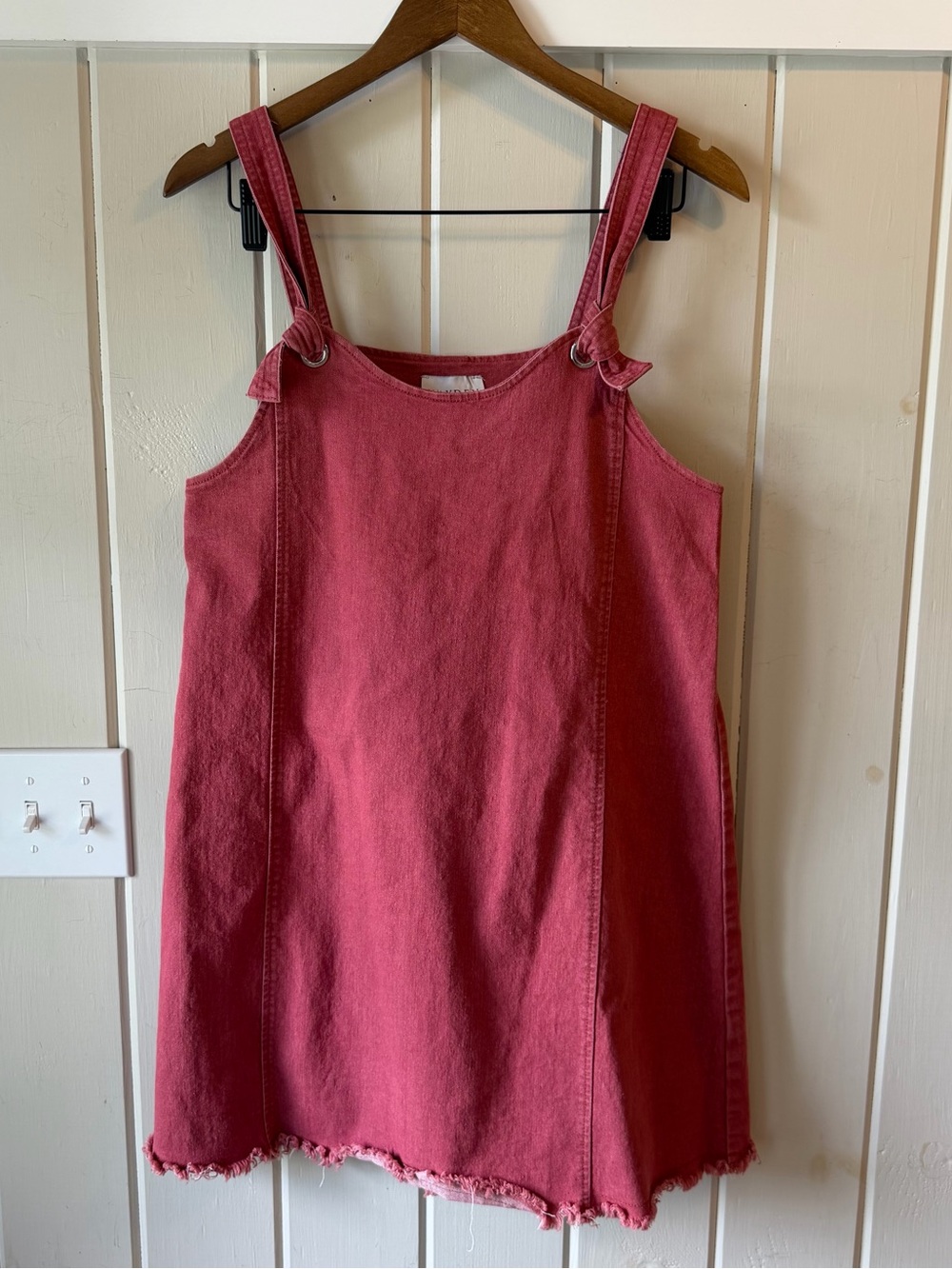 NWOT Hayden Rose Pink Red Denim Dress, Raw Edges, Size Small